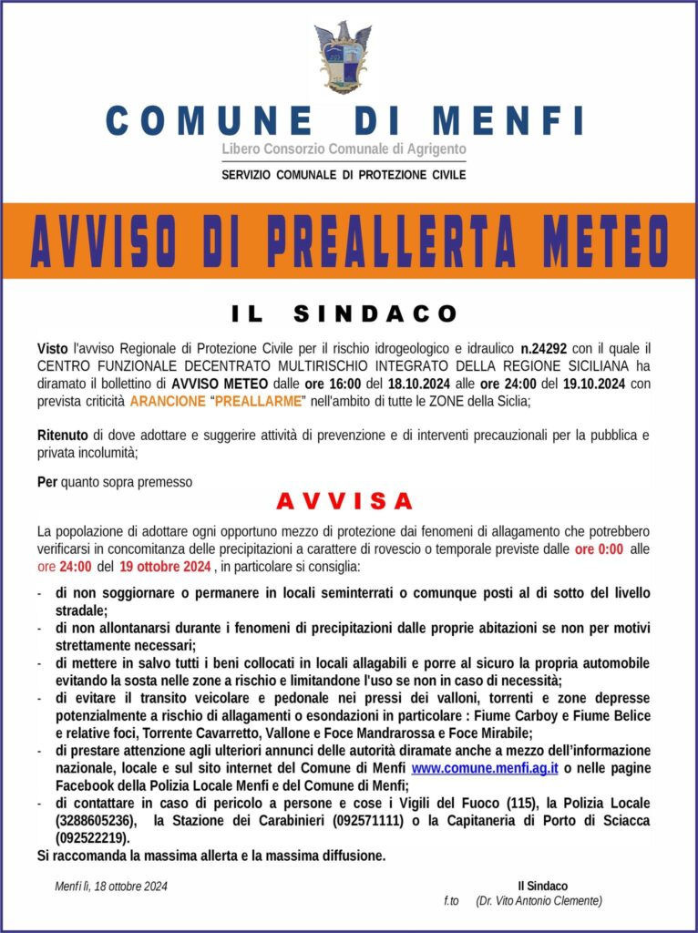 Avviso di PREALLERTA METEO